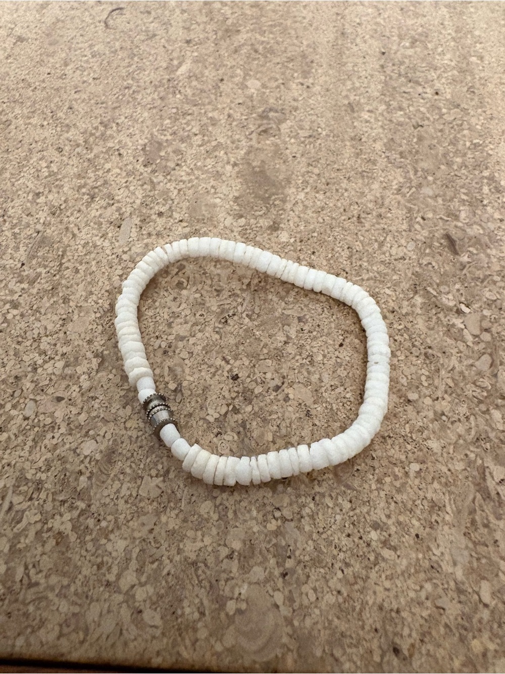 White Shell Stretch Bracelet with Silver Accent